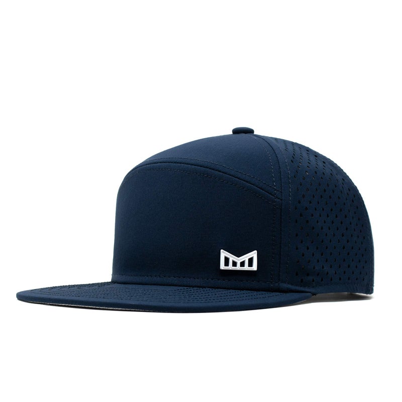 melin Trenches Icon Hydro, Navy, Men's Performance Snapback Hats, Water-Resistant Fitted Flat Bill Baseball Caps for Men & Women, Golf, Running, or Workout Hat, Medium-Large - Image 1